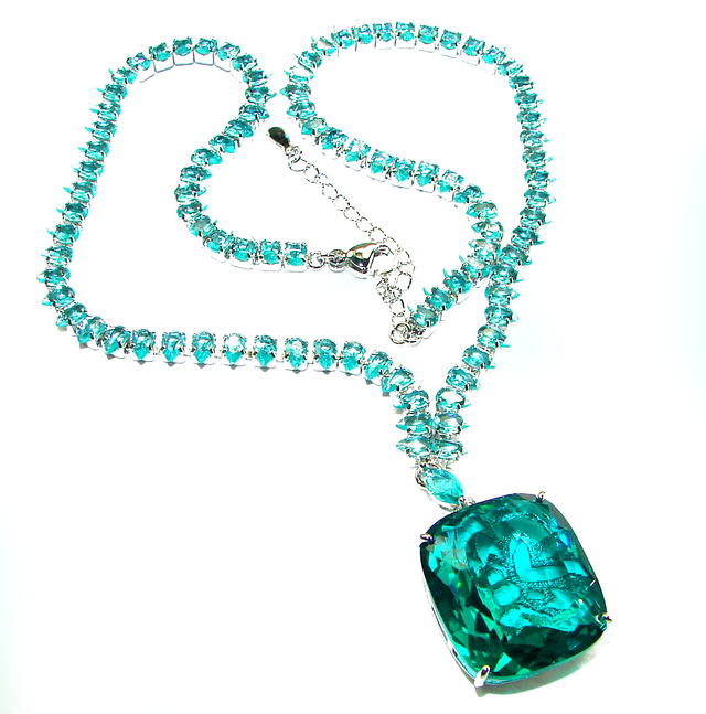 Pedra Azul 55.5 carat Aquamarine .925 Sterling Silver handcrafted Statement Necklace