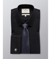 Men's Black Poplin Extra Slim Fit Shirt - French Cuff - Easy Iron