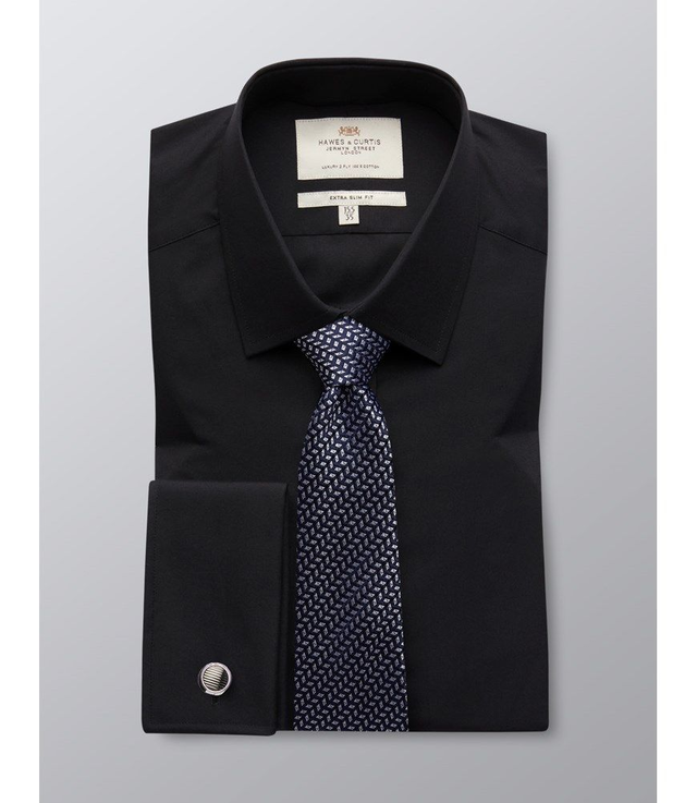 Men's Black Poplin Extra Slim Fit Shirt - French Cuff - Easy Iron