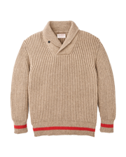 Bristol Shawl Neck Sweater  - Oatmeal Heather / Flame Stripe