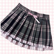 Academia Plaid Mini Skirt with ribbon (Dark Green)