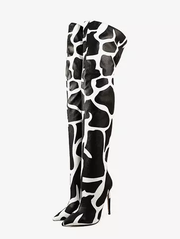 Over The Knee Boots Pointed Toe Printed High Heel Thigh High Boots
