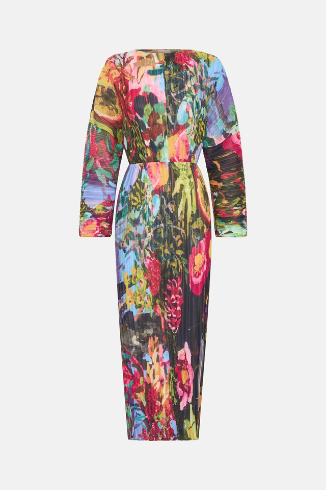 Neon Bush Pleated Maxi Dress