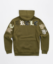 Heartless Back Print Oversized Embroidered Hoodie - Olive Green