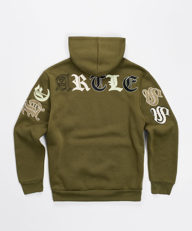 Heartless Back Print Oversized Embroidered Hoodie - Olive Green