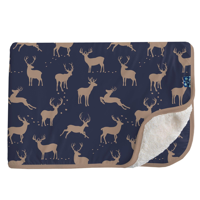 Print Sherpa-Lined Stroller Blanket in Peacoat Elk