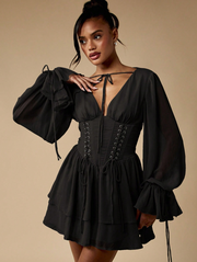 MISSGUIDED Corset Mini Dress With Balloon Sleeves And Lace Detail