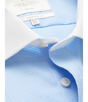 Slim Fit Blue & White Dogtooth Non-Iron Shirt - Contrast Detail