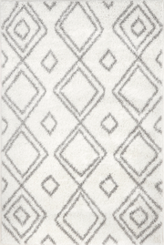 White Double Diamond Shag 6' 7" x 9' Area Rug