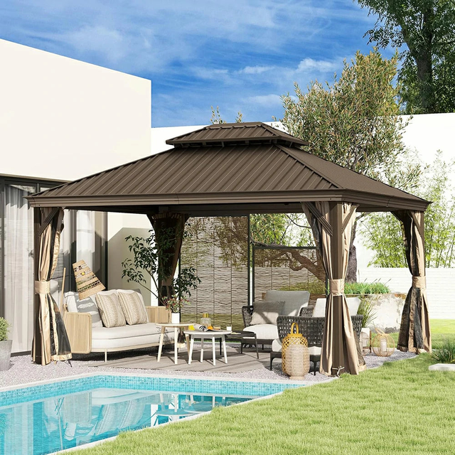 Galvanized Steel Hardtop Gazebo with Drainage Gutters