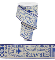 2.5" Linen Air Force Ribbon: Lt Natural/Blue - 10yds