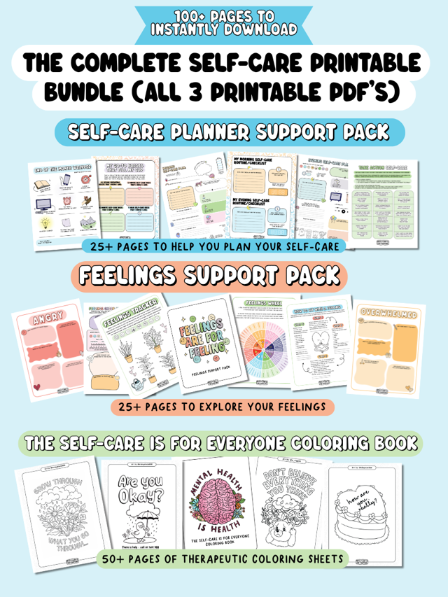 The Complete Self-Care Printable Bundle (All 3 Printable PDF's) - 100+ Pages of Tools, Guidance & Creative Support