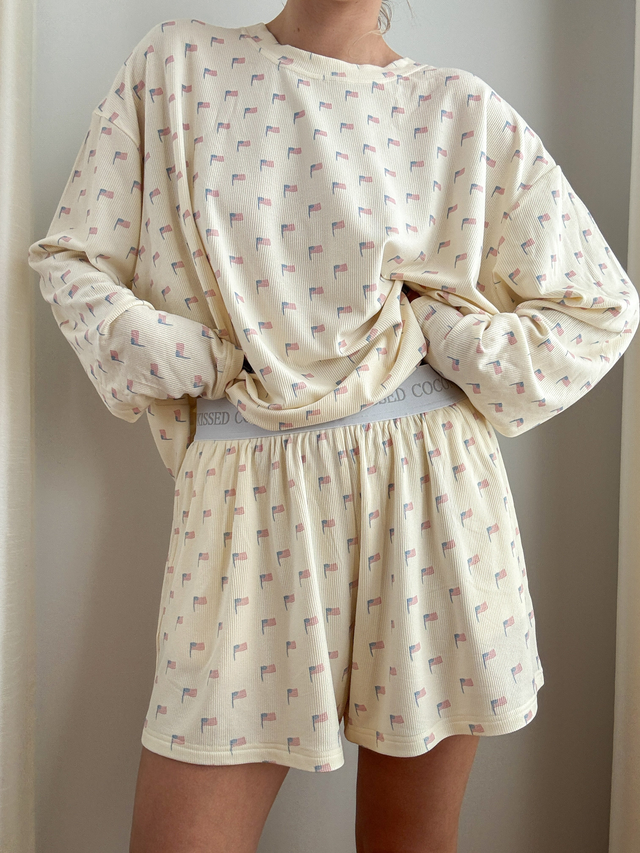 Pale Yellow American Flag Pajama Pattern Shorts