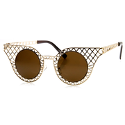 Women's Indie Round Cat Eye Laser Cut Metal Sunglasses