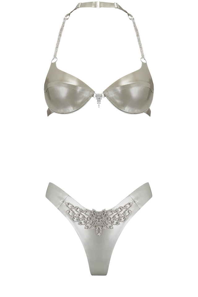 Gamma Tau Silver Latex Lingerie Set