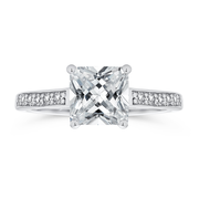 2.5CT CZ Square Solitaire Engagement Ring Pave Stone Band