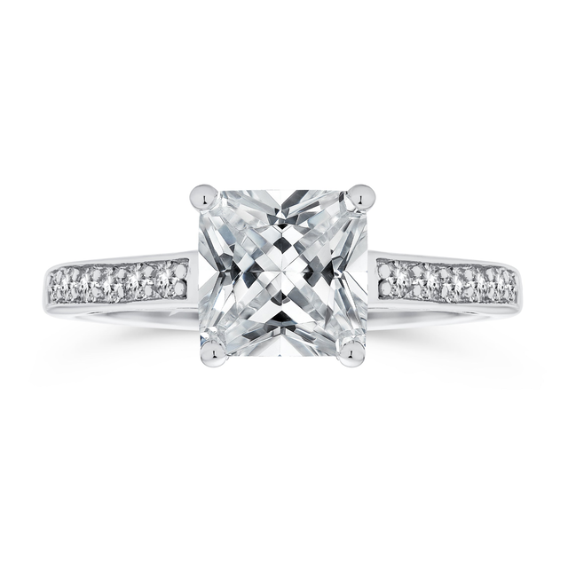 2.5CT CZ Square Solitaire Engagement Ring Pave Stone Band
