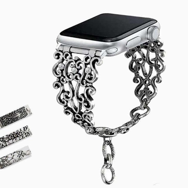 Apple Watch Series 8 7 6 5 Band Silver Apple Watchband Cuff Vintage Link