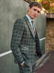 Green Slim Fit Trimmed Check Suit Jacket