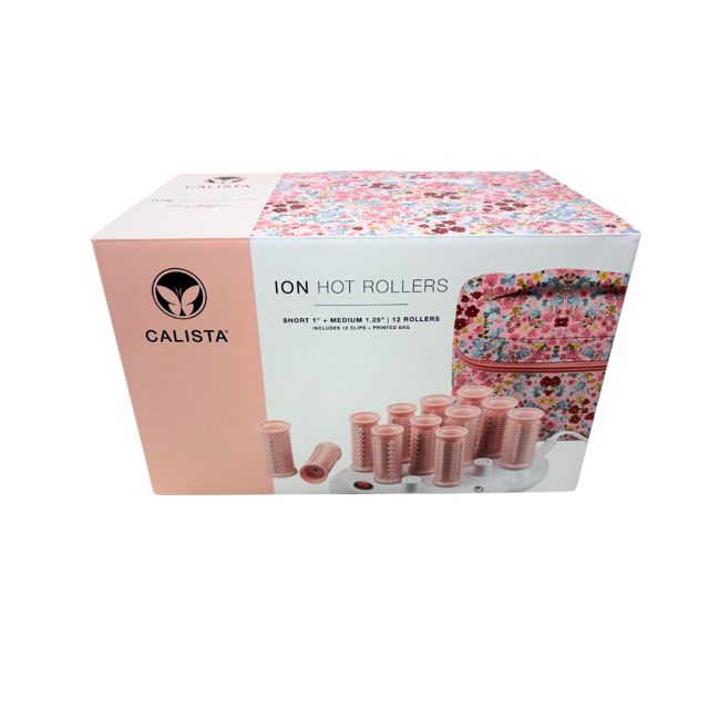 Calista Ion Hot Rollers Set – 12 Rollers, Clips, Stand & Case – Pink
