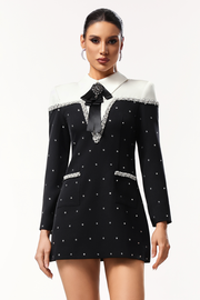 Daona Long Sleeves Diamond Pearl Mini Dress