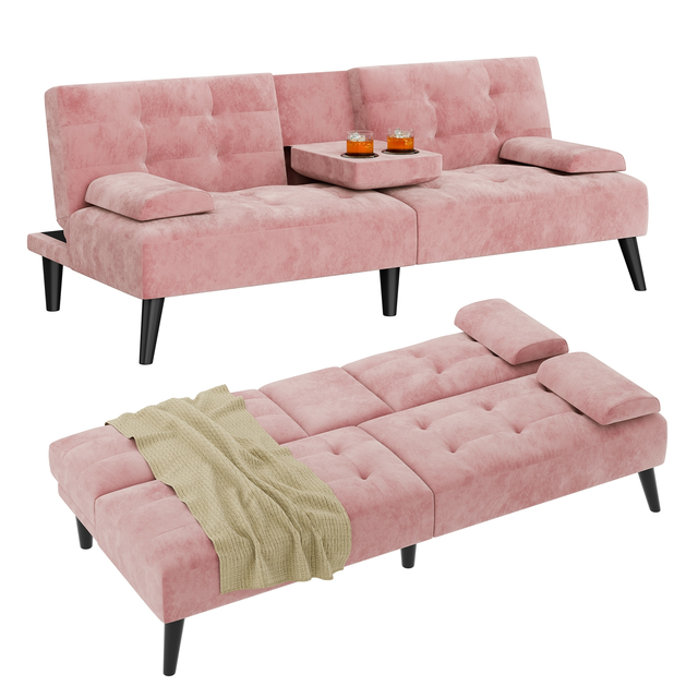3-in-1 Convertible Sofa Bed with Folding Cup Holders - Modern Futon with Removable Armrests