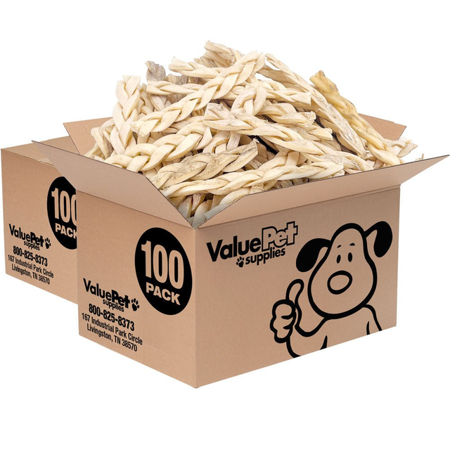 ValueBull Beef Cheek Braids, Long Lasting Dog Chews, 5-6 Inch, 200 Count BULK PACK