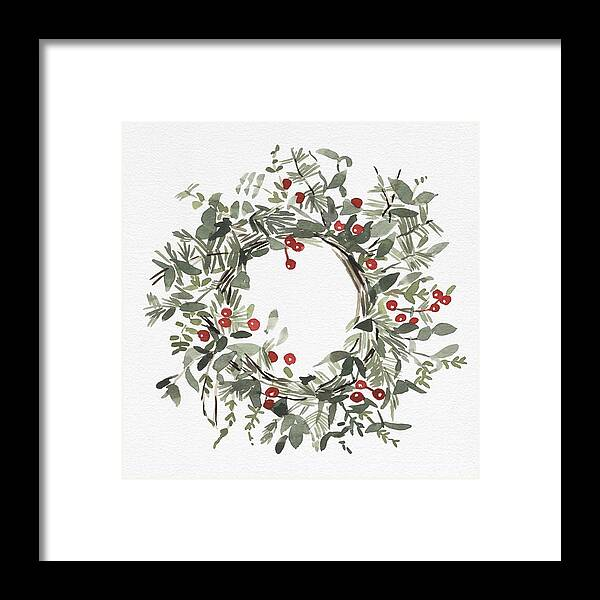 Holly Farmhouse Wreath I Framed Print