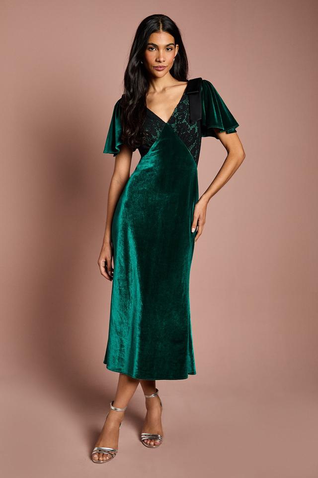 Velvet Lace Mix Midi Dress