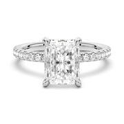 Radiant Cut Moissanite Engagement Ring With Eternity Pave Shank