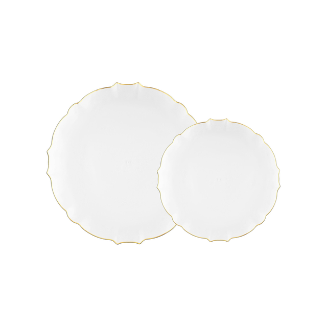 Clear with Gold Rim Round Lotus Plastic Dinnerware Value Set
