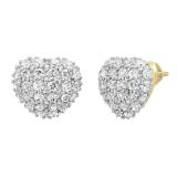3.68 Carat (ctw) Round White Diamond Ladies Heart Cluster Stud Earrings 10K Yellow Gold