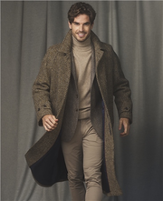 Corrib Donegal Tweed Overcoat in Navy & Camel Herringbone - 46R