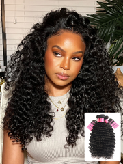 100% Human Hair Natural Black Deep Wave Bundles 1pc 3pcs/Pack