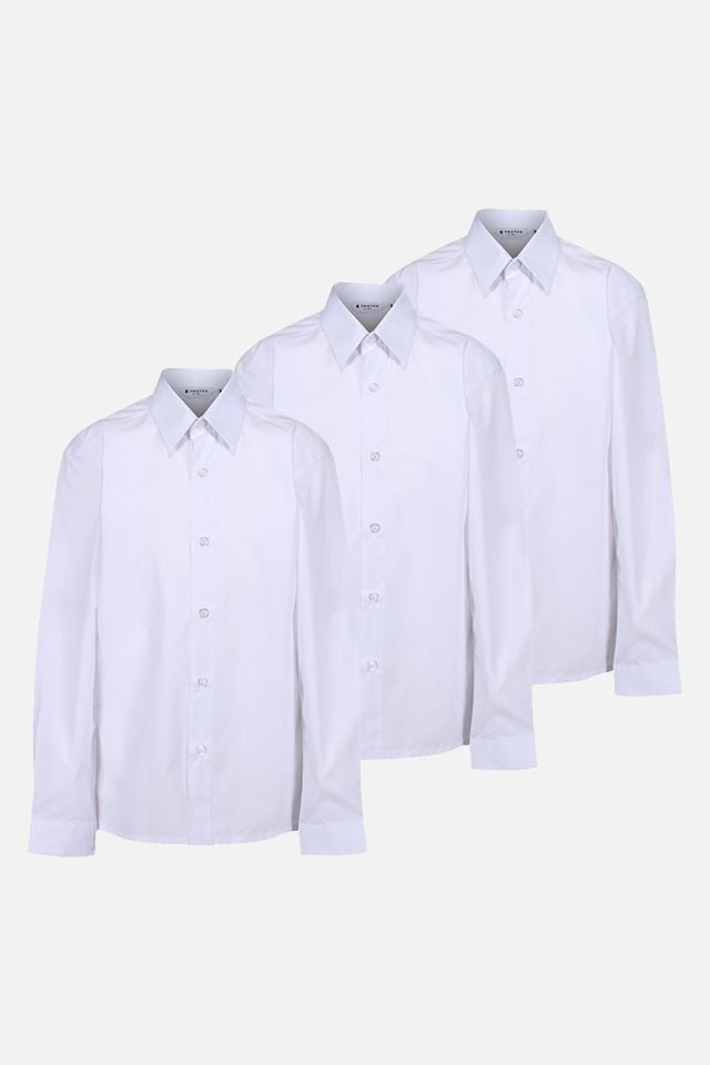 3 Pack Long Sleeve Slim Fit Easy Iron School Shirts White (3-16+ Years)