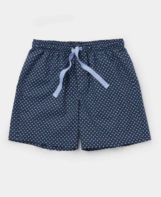 Blue Cotton Fleur De Lys Printed Lounge Shorts