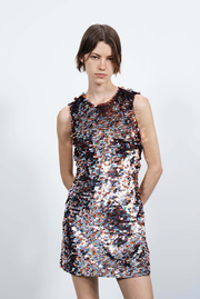 WOMENS EMBELLISHED MINI SHIFT DRESS IN MULTI