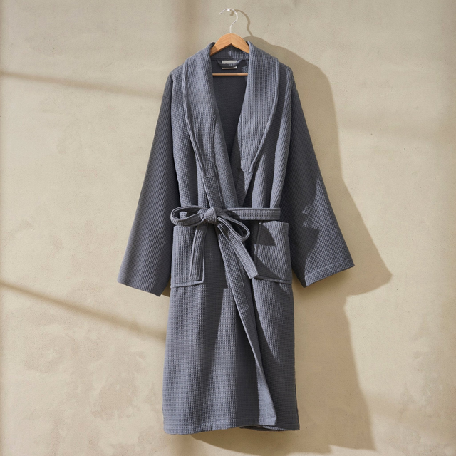Fiji Waffle Cotton Robe - Charcoal