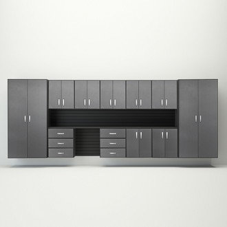 Flow Wall 13 Piece Jumbo Cabinet Workstation - Graphite/Black