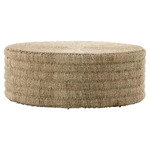 Paula Coastal Beach Brown Woven Pandan Rope Drum Round Coffee Table