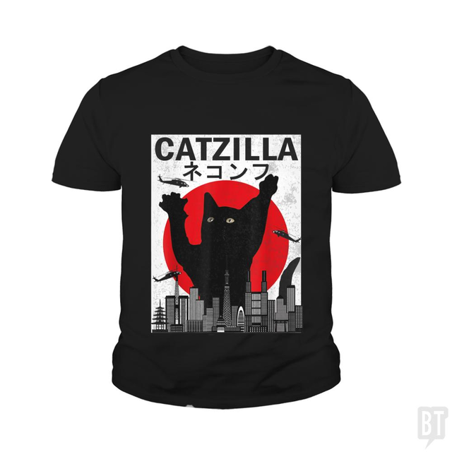 Vintage Catzilla Japanese Sunset Style  Kids Shirt