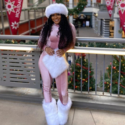 Fluffy Faux Fur Boots with Matching Headband and Wristlet Bag Set