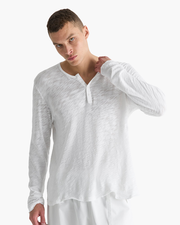 Slub Jersey Destroyed Wash Henley - White