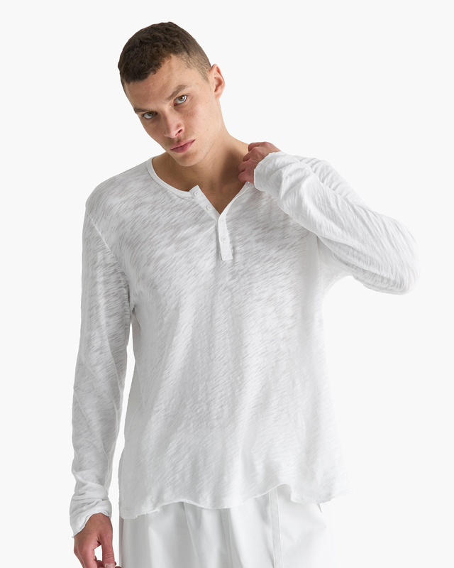 Slub Jersey Destroyed Wash Henley - White
