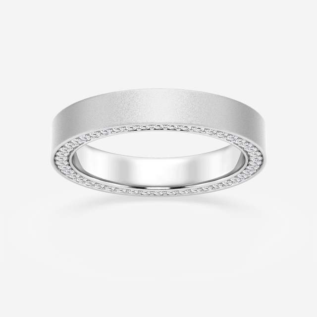 7/8 ctw Round Lab Grown Diamond 4mm Sandblast Finish Flat Eternity Band 14K White Gold, F, VS2