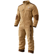 Men's Vintage Khaki Suede Duck Work Quilted Insulated Coverall Long Sleeve Jumpsuit