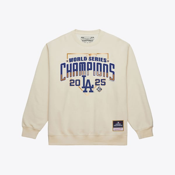 Men's Los Angeles Dodgers Mitchell & Ness Cream 2025 World Series Champions Sweatshirt