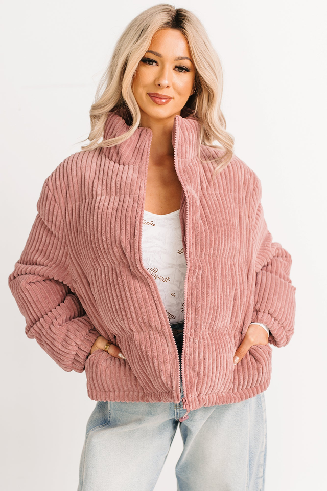 Purely Casual Corduroy Puffer Jacket (Mauve)