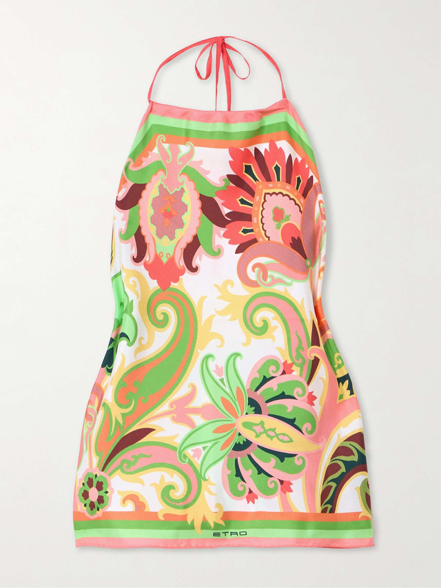 Printed silk-twill halterneck top - multi - One Size