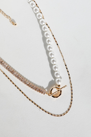 FINAL SALE - Stella Gold Rhinestone Pearl Layered Necklace